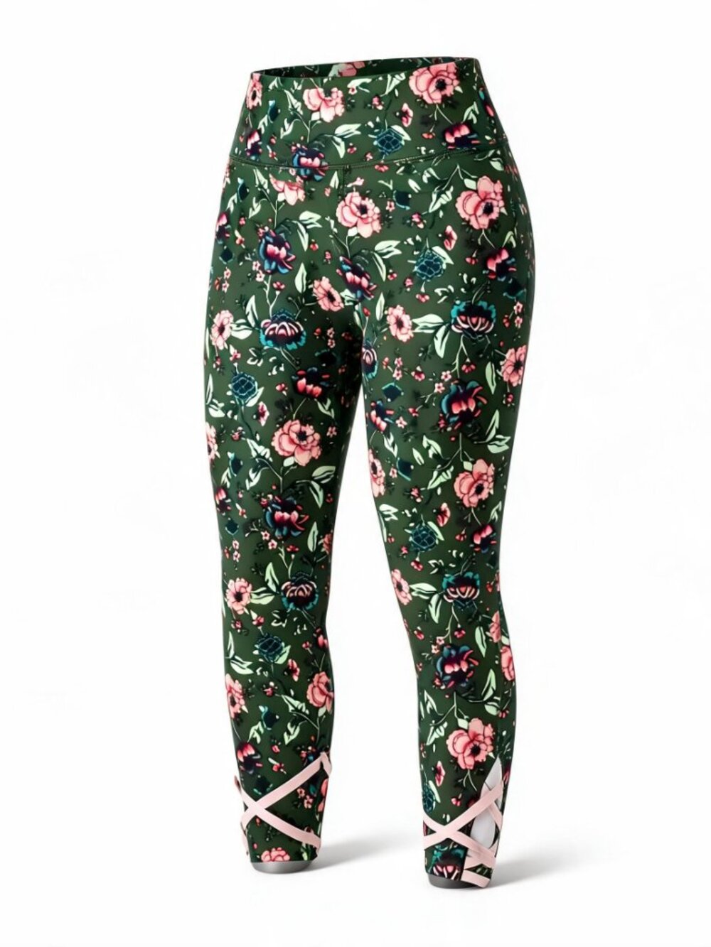 Old Navy Green Floral Pull-On Leggings with Pink & Blue Blooms